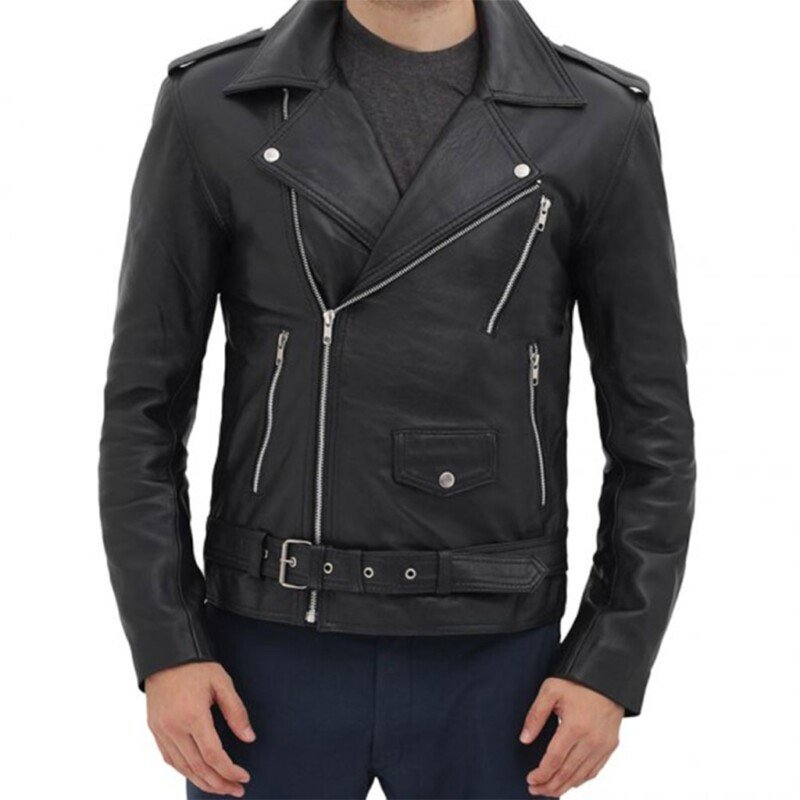 Black Asymmetrical Slim Fitted RIDER BELTED Leather Jacket