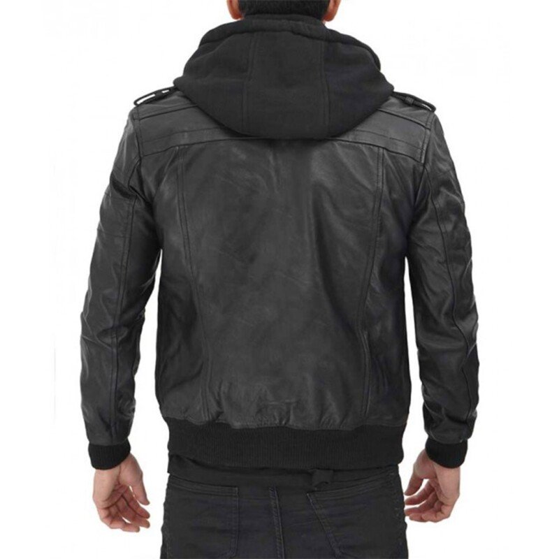 Edinburgh Black Hooded Leather Jacket