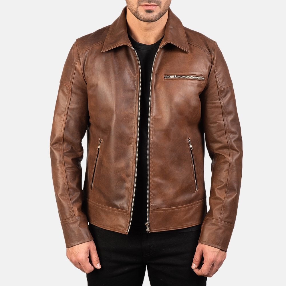 Lavendard Brown Leather Biker Jacket | Core Outfits