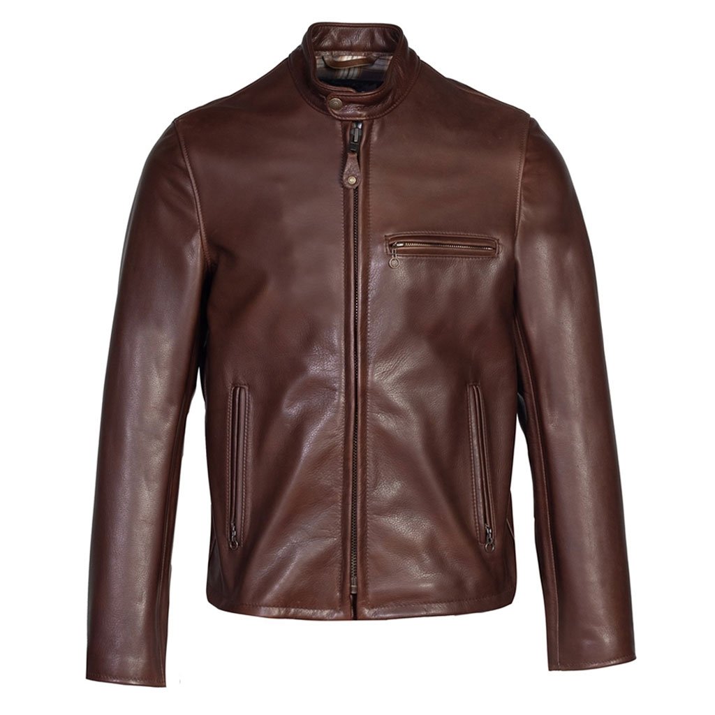 Waxed Natural Pebbled Cowhide Brown Café Leather Jacket