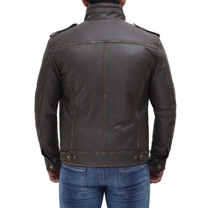 Tavares Mens Distressed Brown Biker Leather Jacket