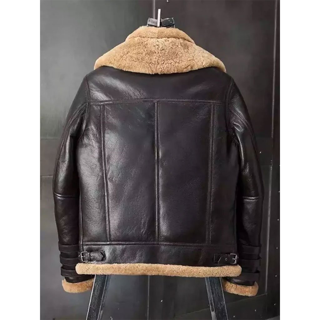 Brown Double Collar Triple Belted Cuffs Shearling Leather Jacket