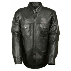 Leather King Men's Lambskin Leather Shirt w/ Snap Down Collar LKM1600