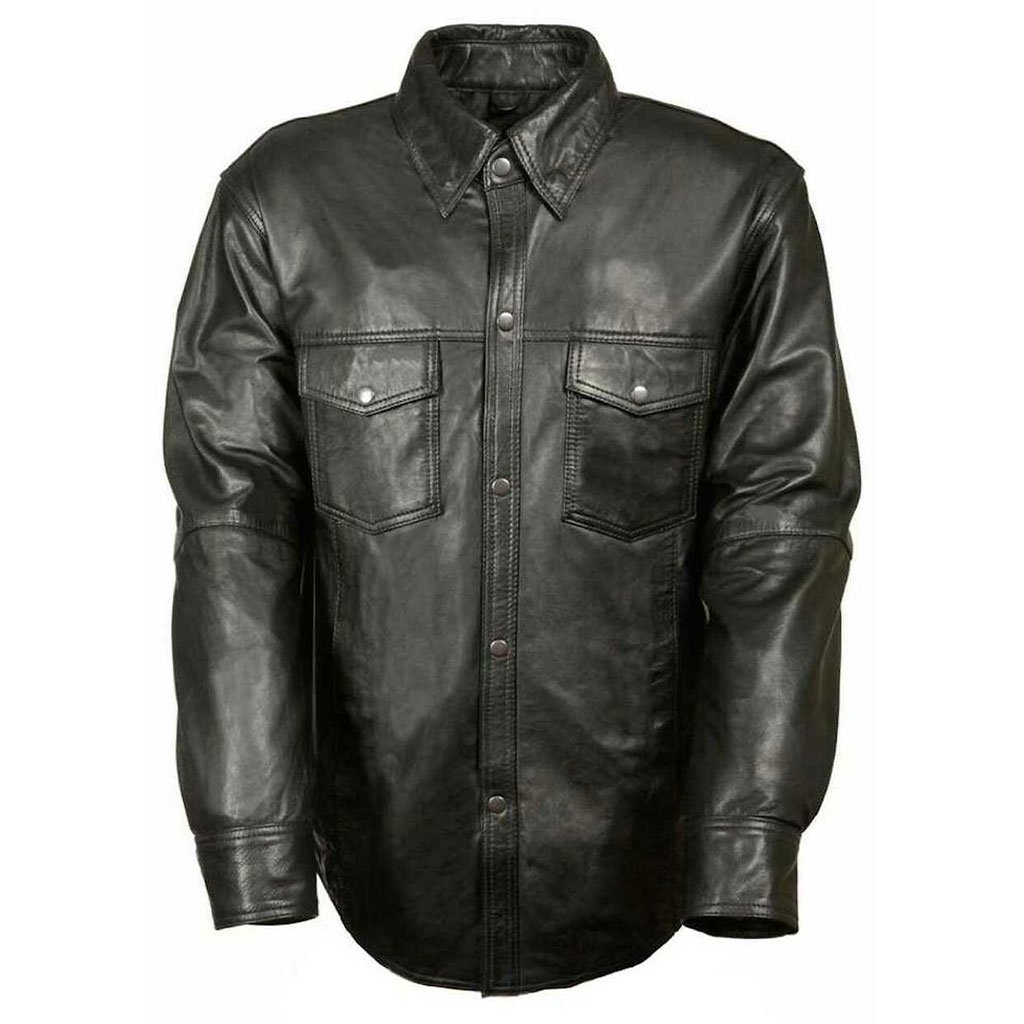 Leather King Men’s Lambskin Leather Shirt w/ Snap Down Collar LKM1600