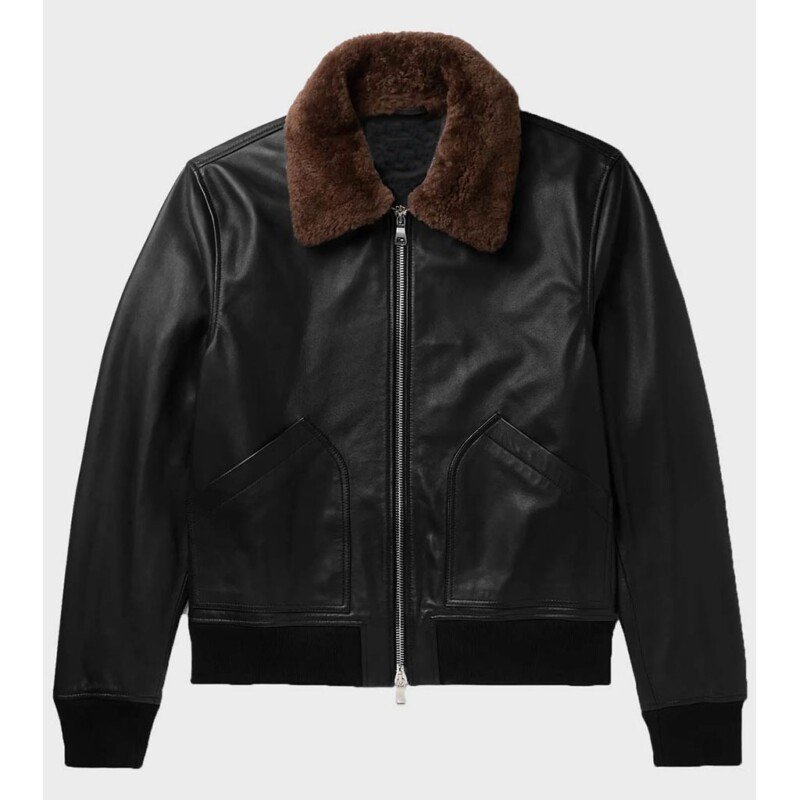 MenMen’s Sheepskin Duffle Black Designer Shearling Coats Black Bomber Shearling Leather Jacket