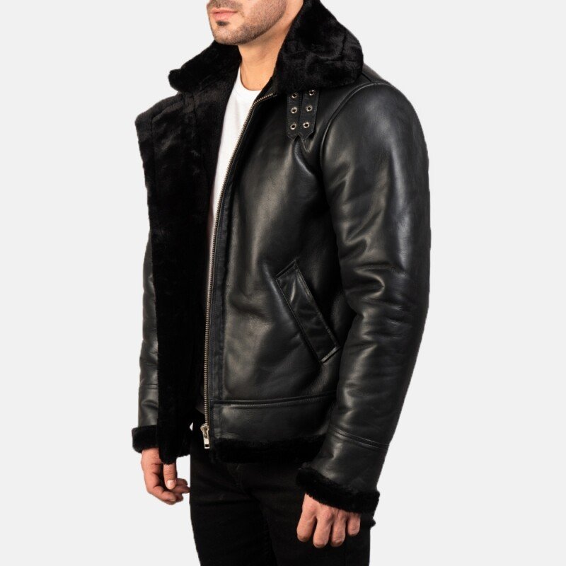 Francis B-3 Black Leather Bomber Jacket | Core Outfits