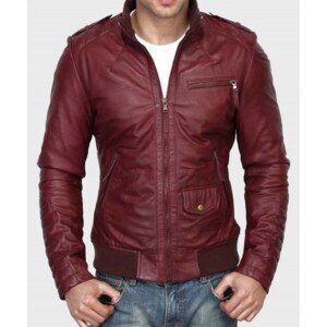 Mens Kevin Burgundy Real Sheepskin Leather Jacket