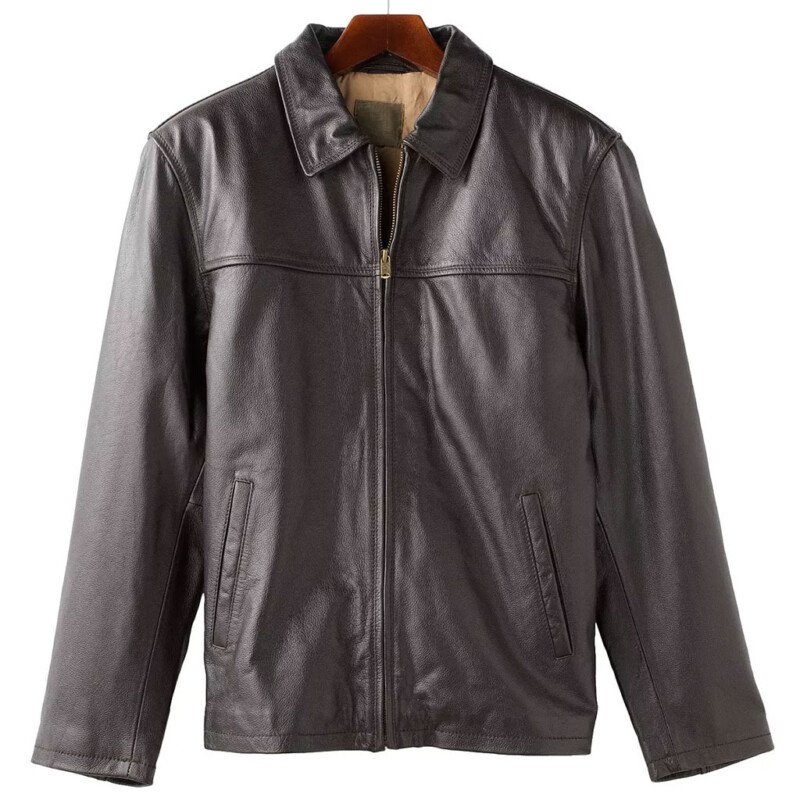 Mens R and O Open-Bottom Leather Bomber Jacket