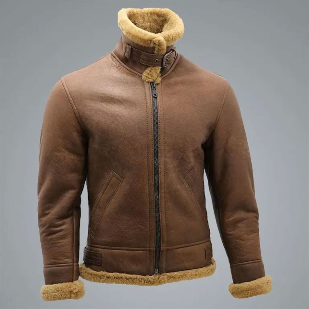 Mens WW2 Brown B3 Bomber Flying Leather Jacket