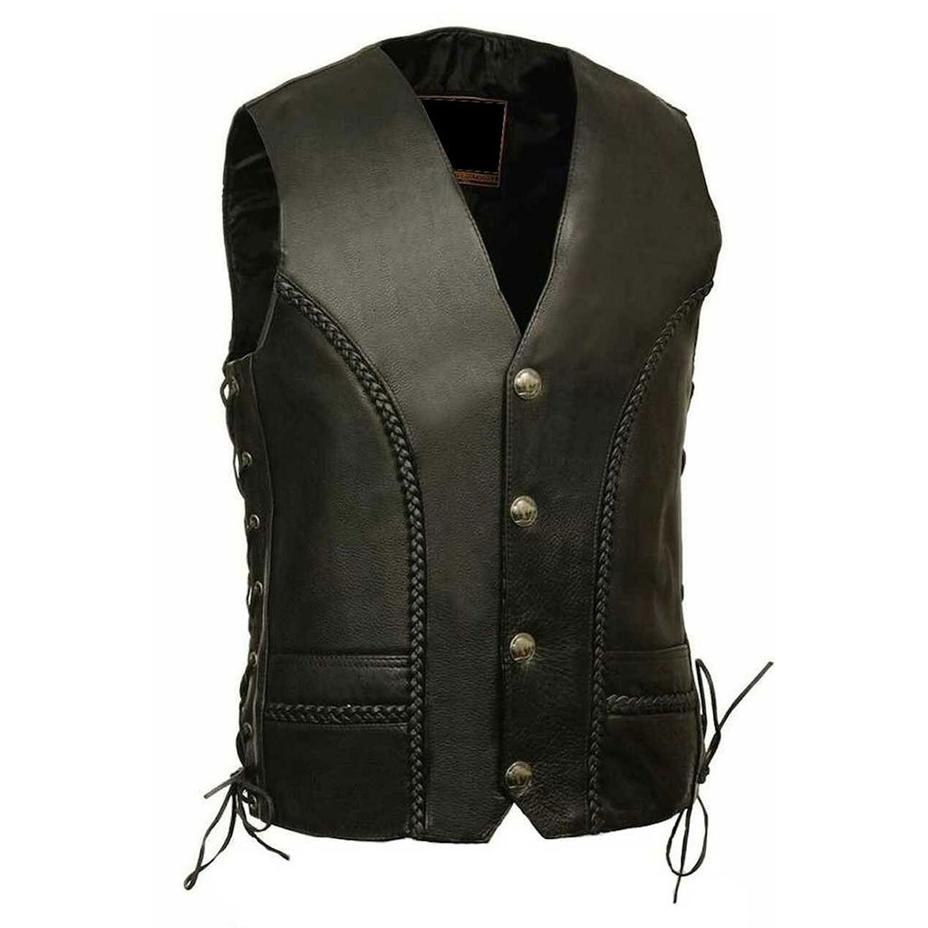 Milwaukee-Leather-Men’s-Braided-Side-Lace-Vest-Buffalo-Snaps-ML1359-img-01