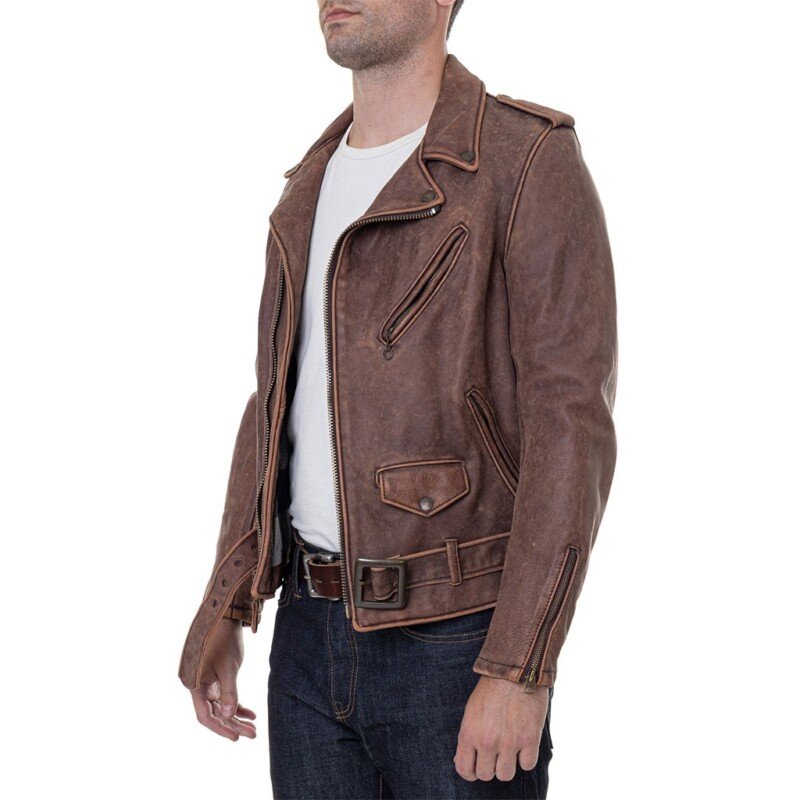 Vintaged Fitted Cowhide Brown Leather Motorcycle Jacket