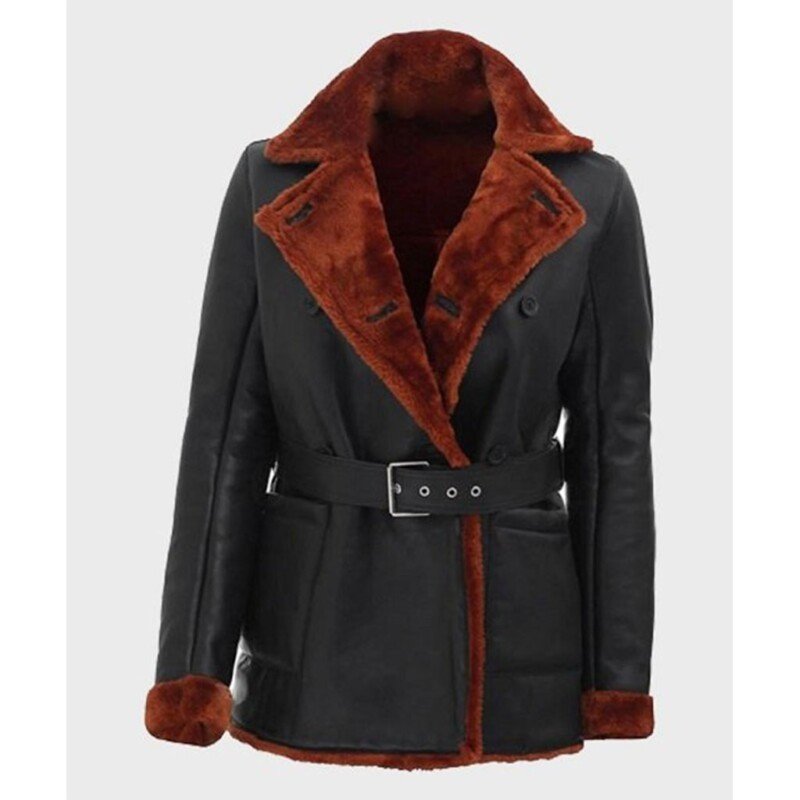 Women’s Black Belted Soft Shearling Leather Coat
