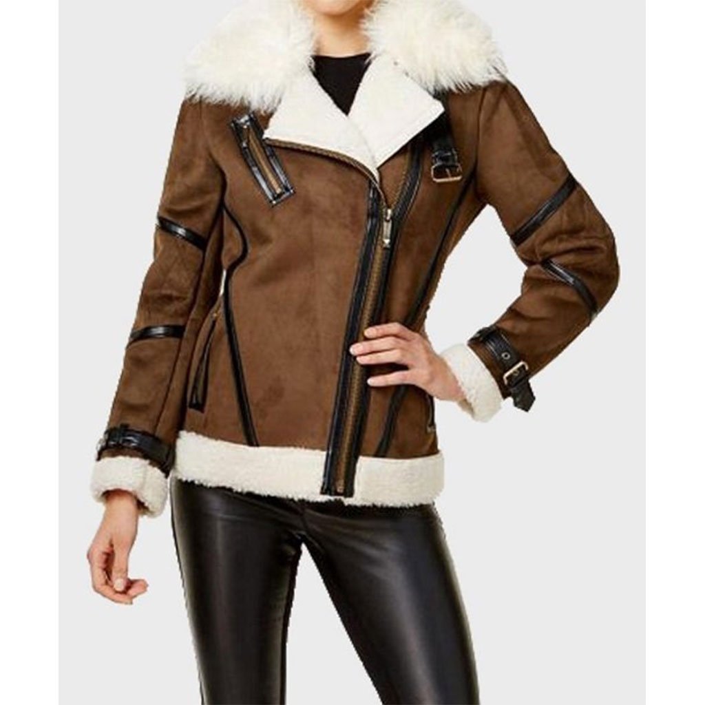 Women’s Brown Faux Fur Real Leather Jacket