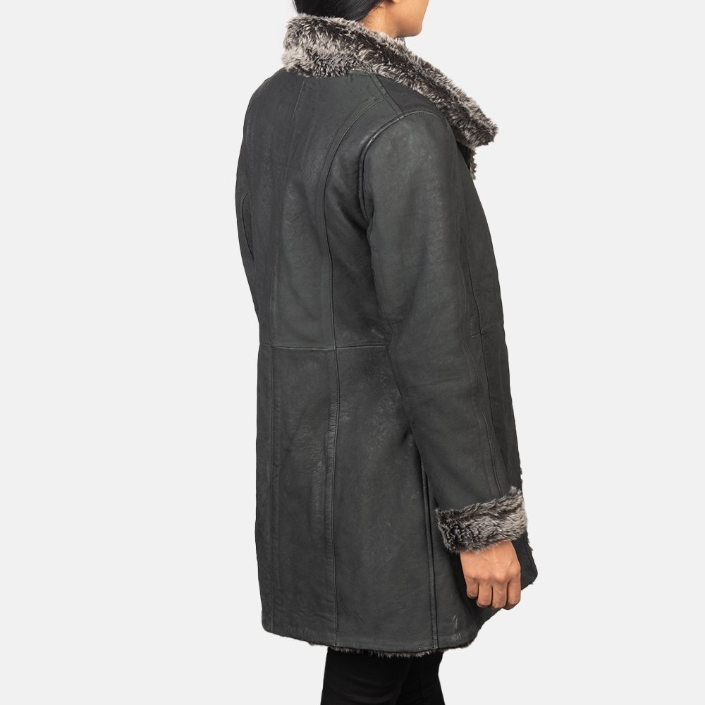 Erica Shearling Black Leather Coat