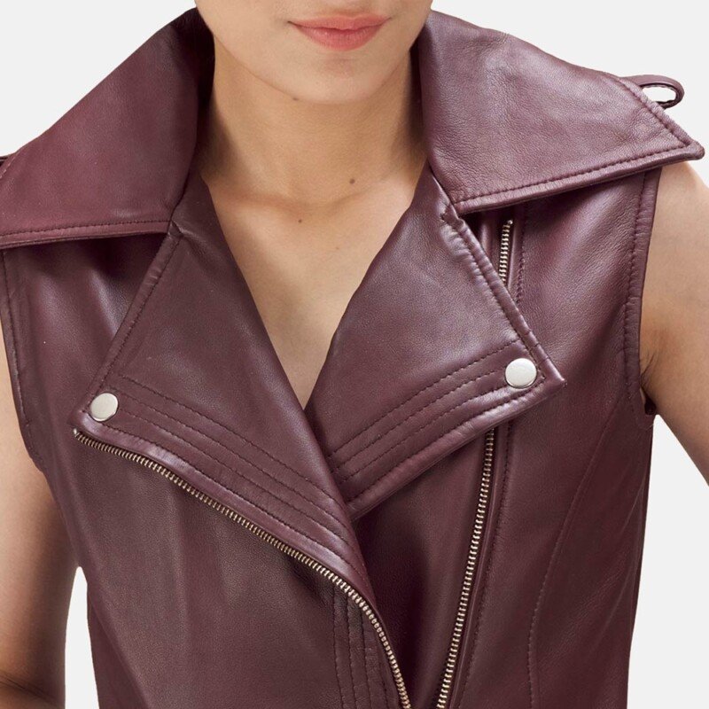 Rhonda Maroon Leather Biker Vest