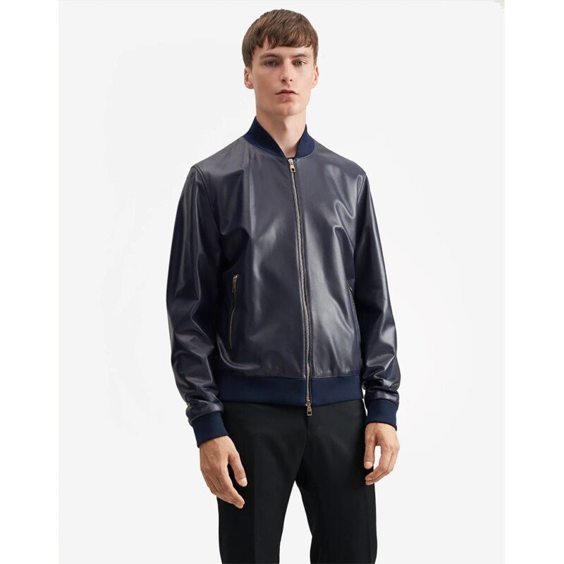 Soft Leather Bomber Blue Jacket