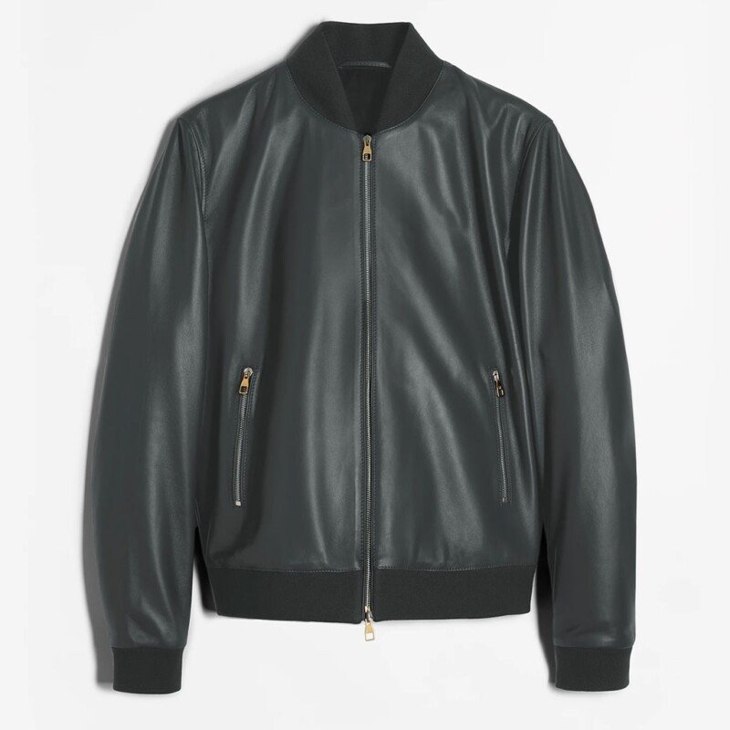 Soft Leather Bomber Grey Jacket