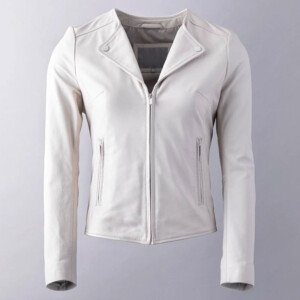 Collette Open Collar Leather Biker Jacket in Parchment