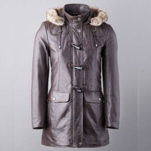 Dockray Hooded Leather Duffle Coat in Brown