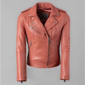 Grasmere Leather Biker Jacket in Orange