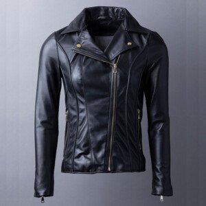 Kylee Classic Leather Biker Jacket in Black