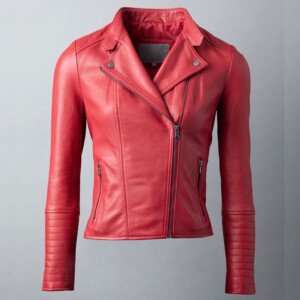 Toni Leather Biker Jacket in Scarlet