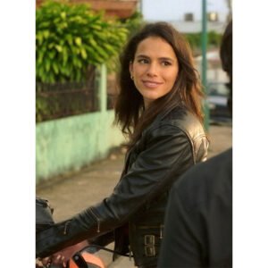 Bruna Marquezine Blue Beetle Leather Jacket