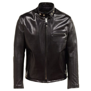 Classic Cafe Racer Black Leather Motorcycle Jacket in Heavy Cowhide